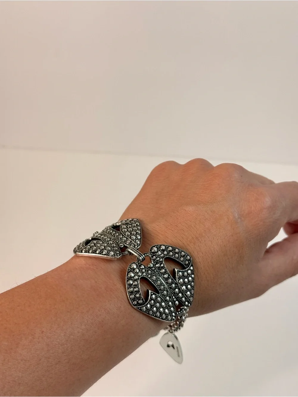 Vintage W Germany Rhinestone Statement Bracelet Silver Tone Art Deco Style
